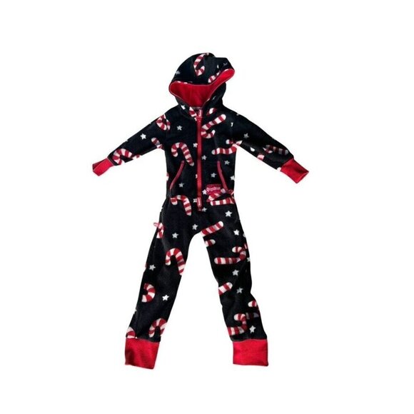 TIpsy Elves Candy Cane Lane Jumpsuit Boys or Girls Sz XS Black Red Full Zip - Picture 3 of 10